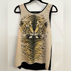 Animal Print Tiger Tank Top by Double Zero with Black Rhinestones Size Small